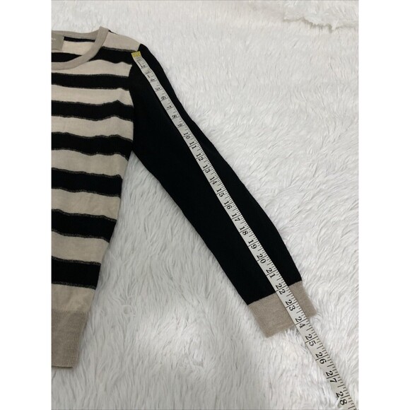 Banana Republic Sweater Womens Size L Italian Merino Wool Beige Black Stirped - Picture 8 of 12